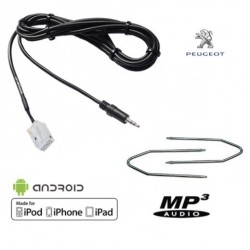 Cable auxiliaire aux adaptateur mp3 PEUGEOT 207 12PIN RD4 ps4+ 2cles extraction