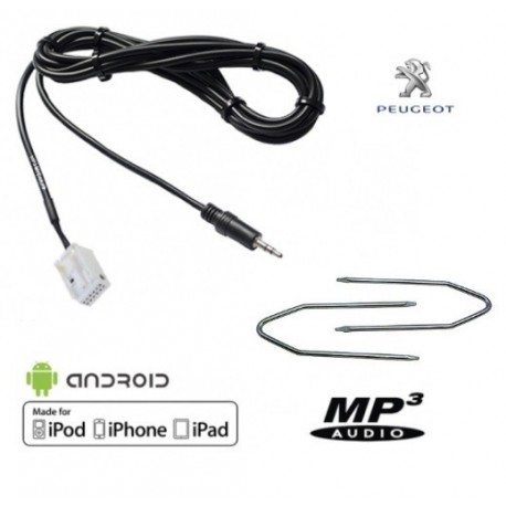 Cable auxiliaire aux adaptateur mp3 PEUGEOT 207 12PIN RD4 ps4+ 2cles extraction