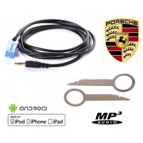 Cable Auxiliaire pour autoradio d'origine Porsche CDR+22 CDR+32 + clés de demontage